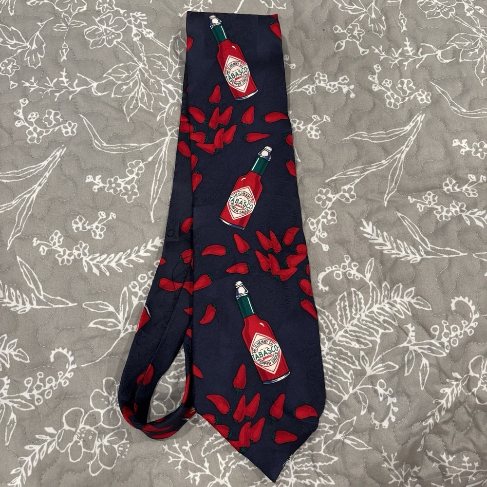 Vintage Tabasco Hot Sauce & Chili Peppers 100% Silk Men's Novelty Necktie
